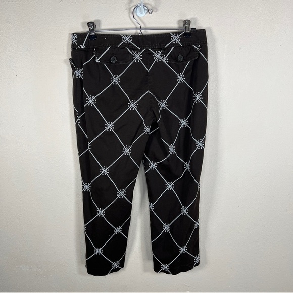 SIZE 6 ANN TAYLOR LOFT BROWN WHITE EMBROIDERED CROPPED CAPRI PANTS BOHO PREPPY - Picture 3 of 11